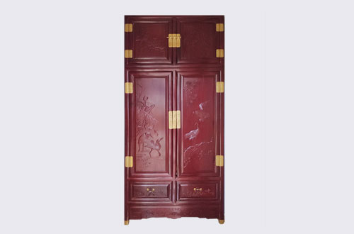 揭阳高端中式家居装修深红色纯实木衣柜